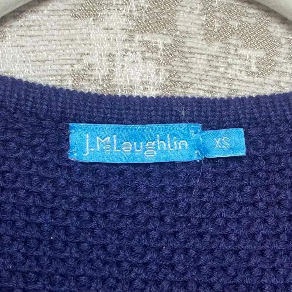 J. McLaughlin Fringe Edge Knit Cardigan Jacket in Navy Blue - Picture 3 of 4